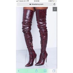 Burgundy Snake Skin Extreme Thigh high boots